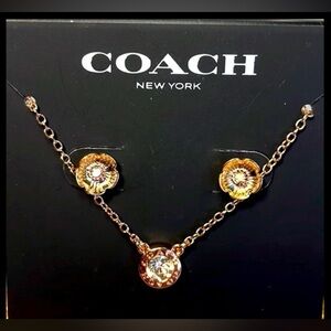 COACH Open Circle Gold Necklace, Tea Rose Earrings & Polishing Cloth Set